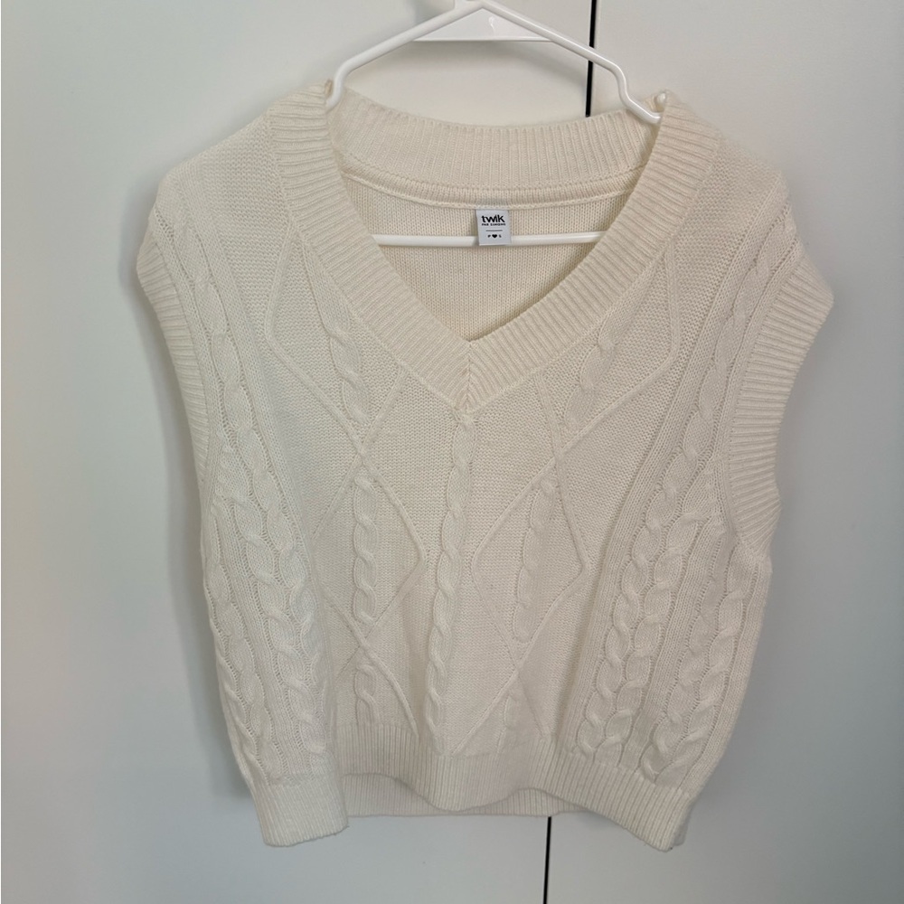 Ivory Cable Knit Sweater Vest